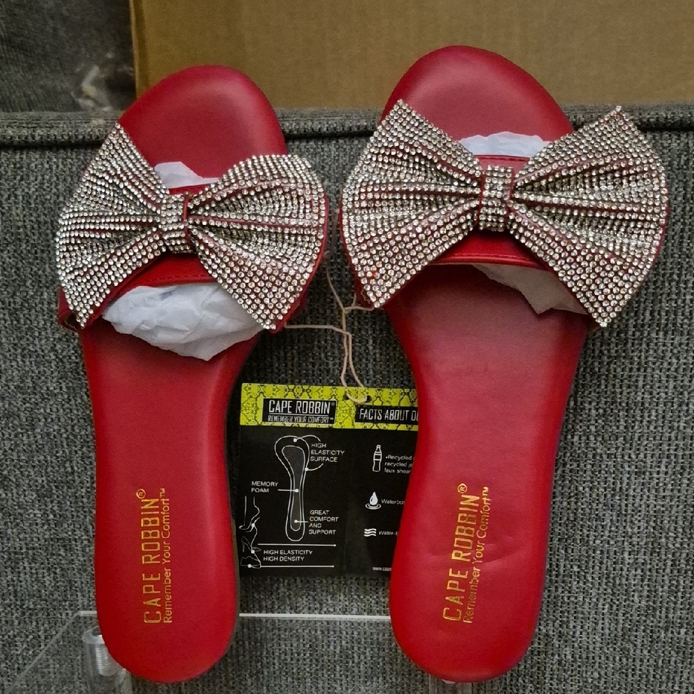 Cape Robbin Red Rhinestone Bow Slide Sandals